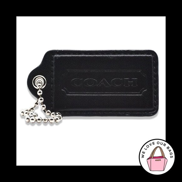 RARE 3" XL COACH Black Smooth Leather Nickel Key Fob Bag Charm Keychain Hang Tag - Picture 1 of 1